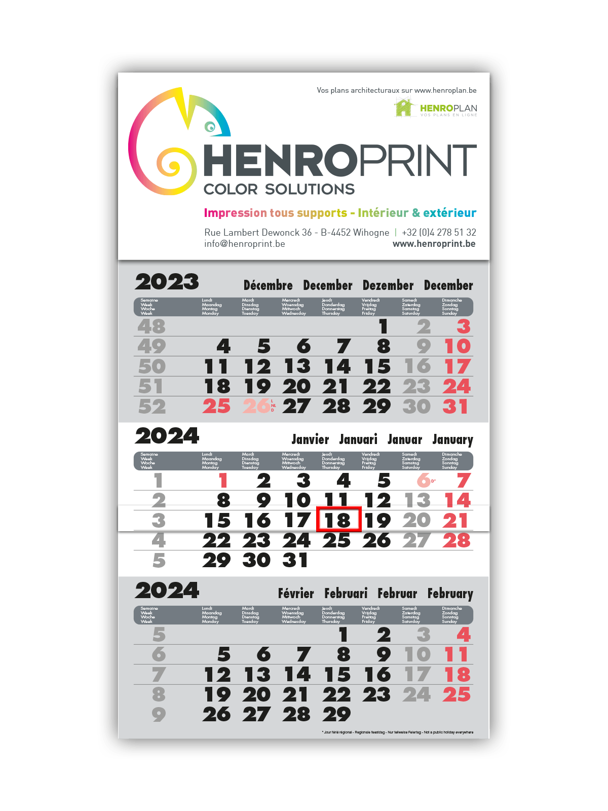Calendrier trimestriel gris 2025 avec curseur, calendrier publicitaire