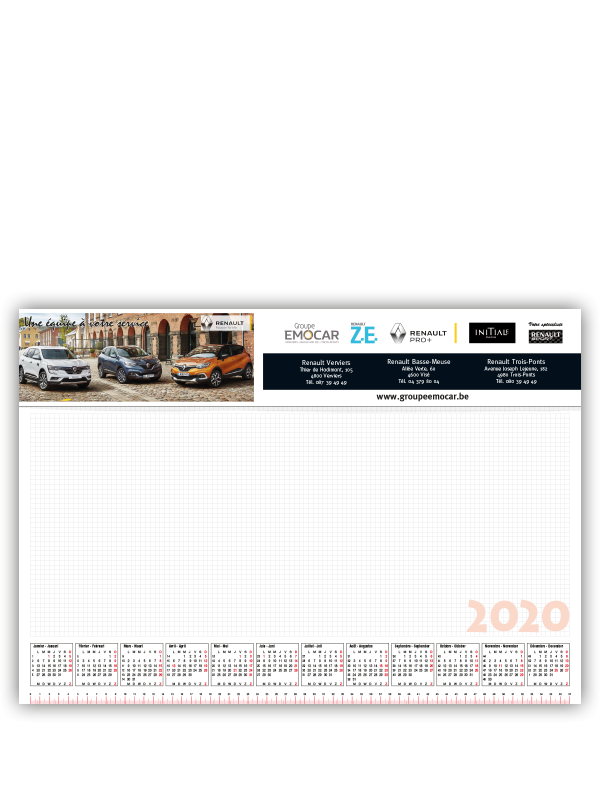 impression sous main calendrier